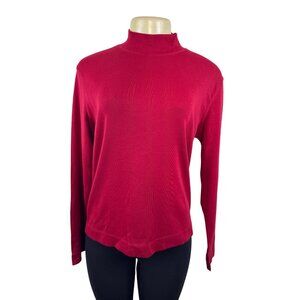 Kate Hill Casual Red Mock Neck Long Sleeve Top Pima Cotton Womens M - New
